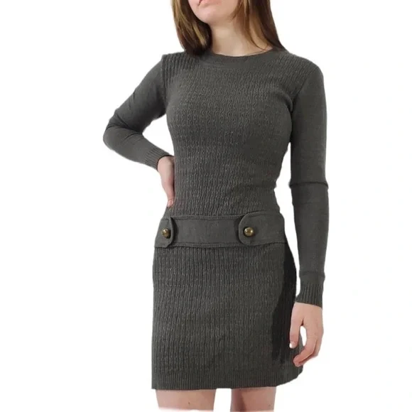 Bcx Dresses | Bcx Dress Juniors Gray 100% Acrylic A-Line Cable Knit Sweater Dress Size Large | Color: Gray | Size: Lj | Dmaccowan's Closet